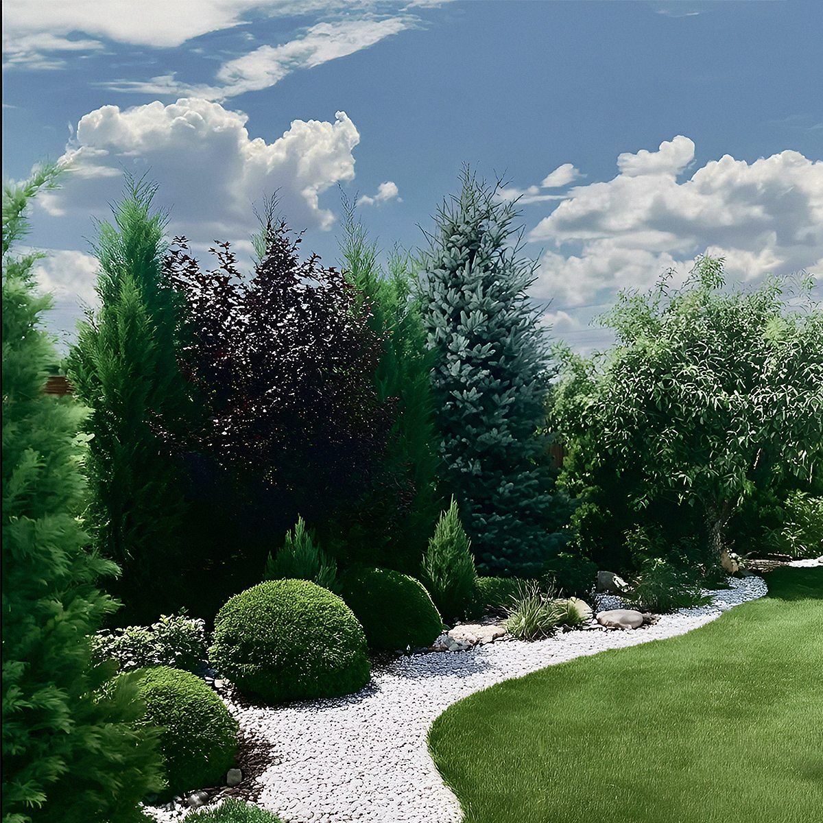 Moderner Gartenweg mit sauber verlegten Steinen